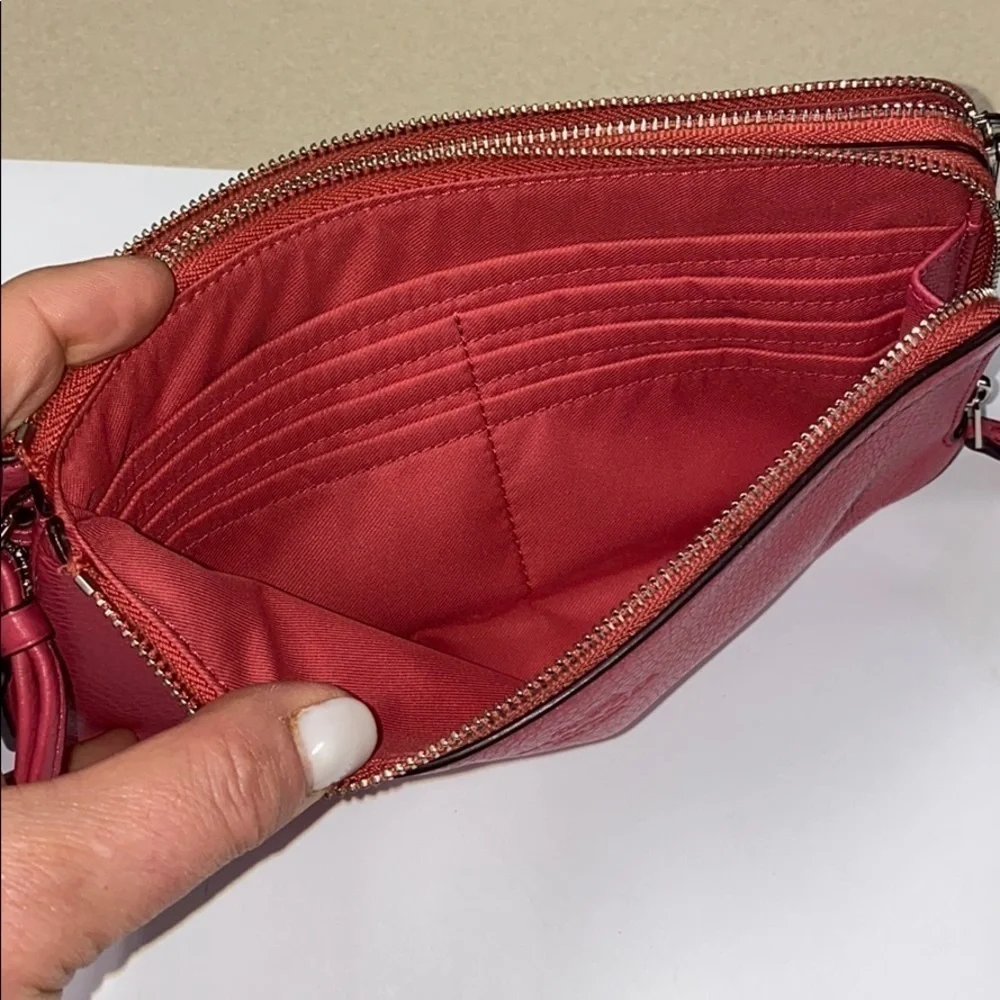 Coach Pink Pebbled Leather Double Wallet Wristlet